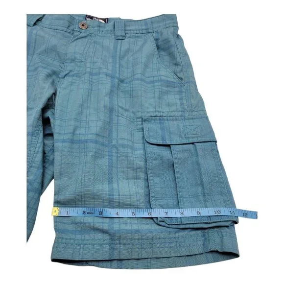The North Face Mens Size 32R Blue Plaid Flat Front Cargo Shorts